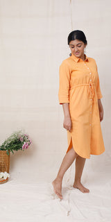 Rangeeli Orange Shirt Dress With Draw String At Waist