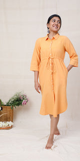 Rangeeli Orange Shirt Dress With Draw String At Waist