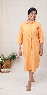 Rangeeli Orange Shirt Dress With Draw String At Waist