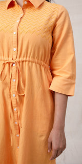 Rangeeli Orange Shirt Dress With Draw String At Waist