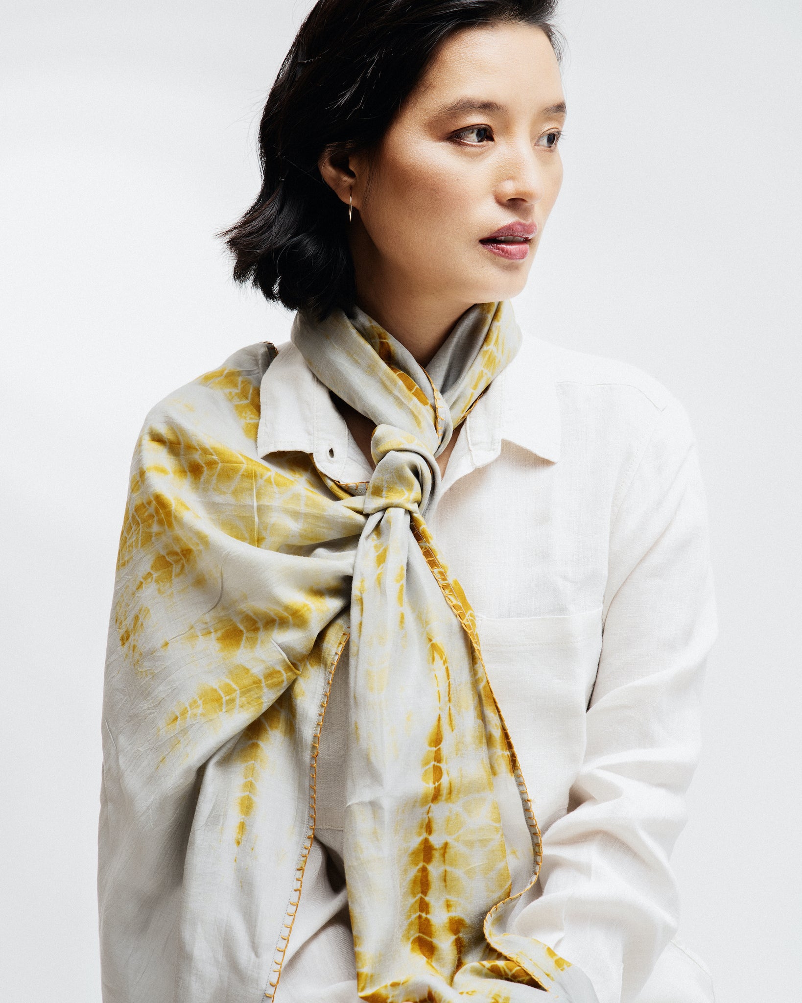 Reshmi Yellow and Grey Shibori Tie-Dye Bamboo Silk Stole