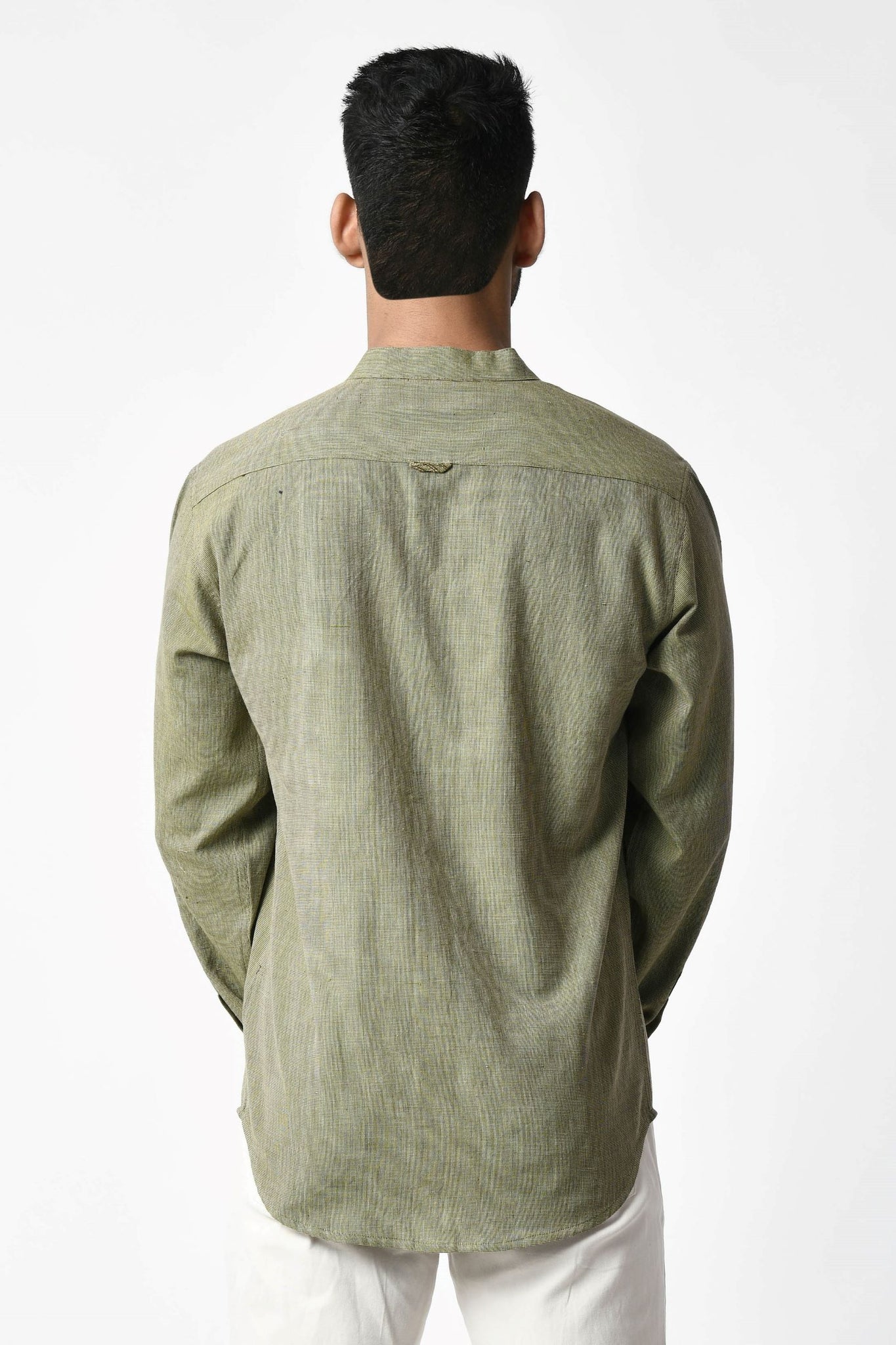 Hirav Green Handwoven Dobby Stripe Cotton Full Sleeve Shirt