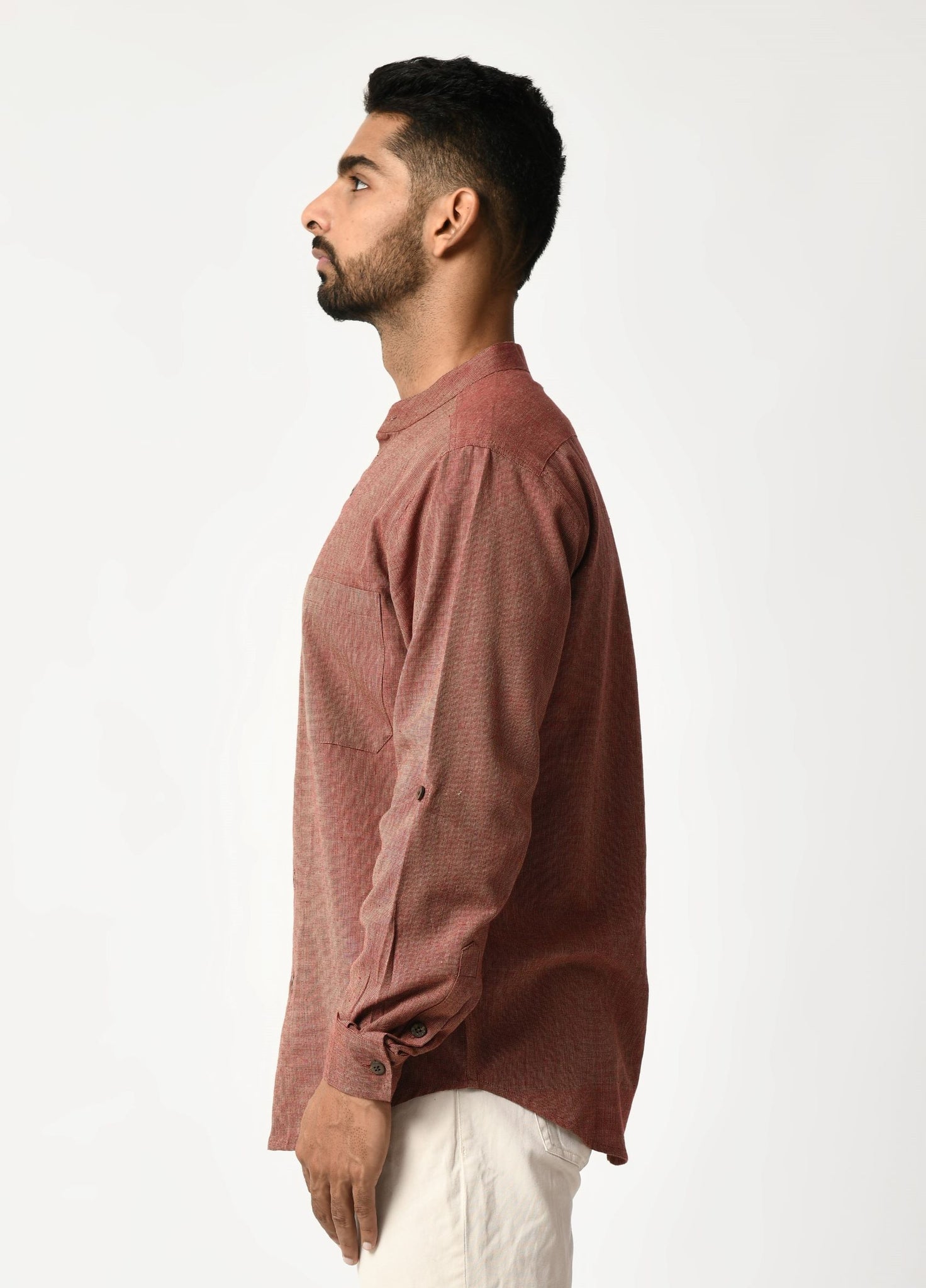 Hirav Maroon Handwoven Dobby Stripe Cotton Full Sleeve Shirt
