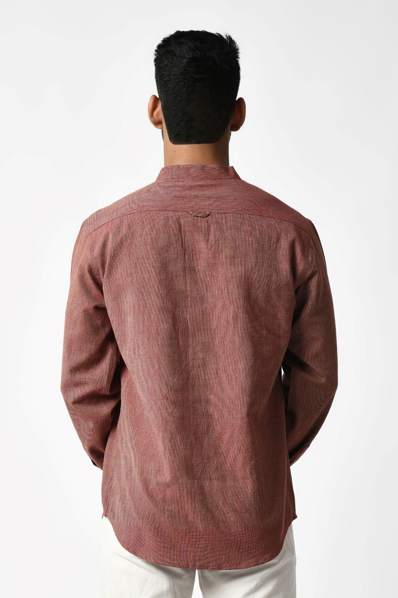 Burgundy Handwoven Dobby Stripe Cotton Full Sleeve Shirt