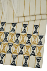 Extra weft table mat in neutral, mustard and navy