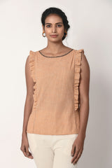 Rohida Orange Stripe Top With Frills