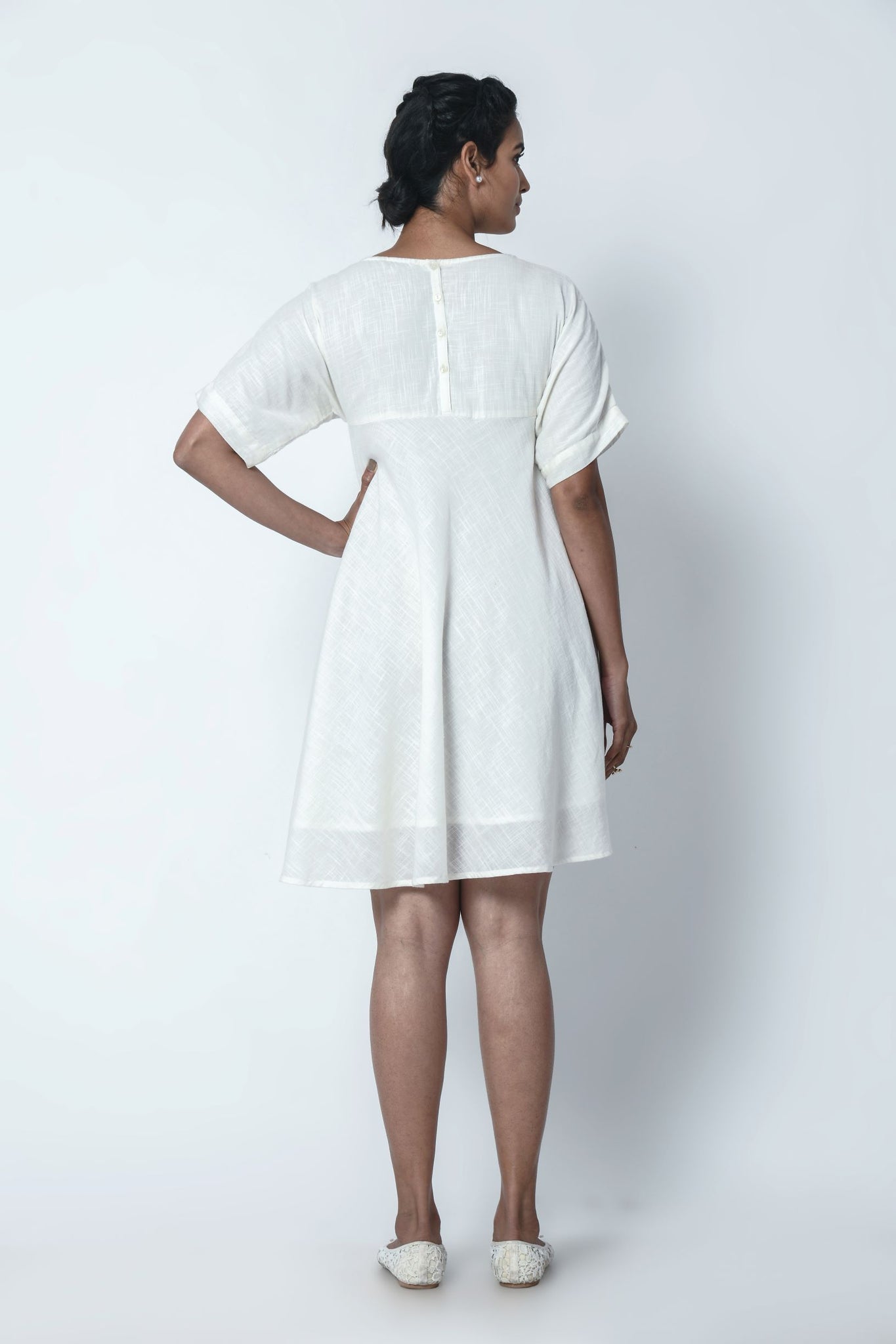 Phagun Ivory White Kimono Sleeve Dress