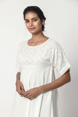 Phagun Ivory White Kimono Sleeve Dress