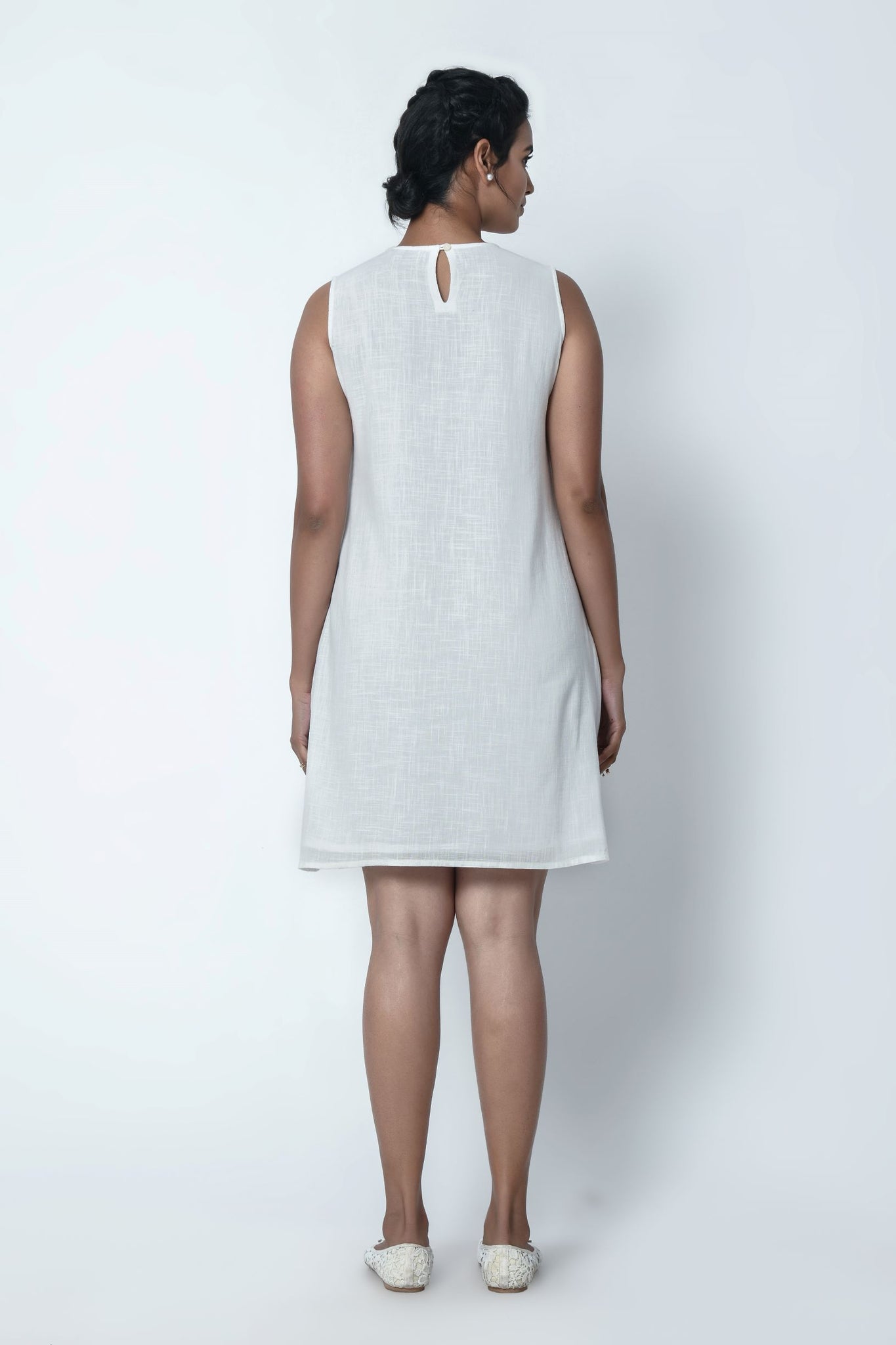 Phagun Ivory White Sleeveless Dress With Chikankari Embroidery