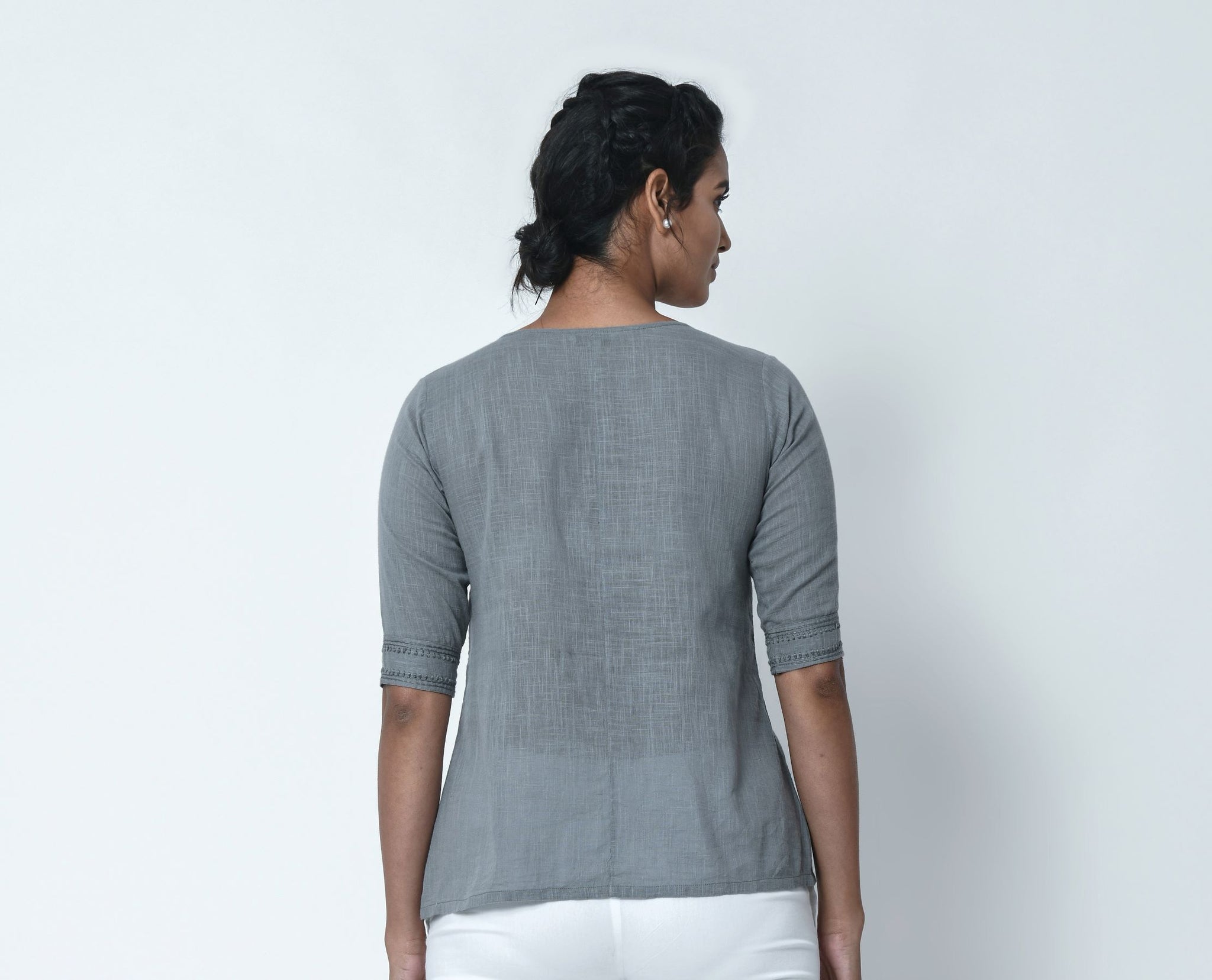 Phagun Lava Grey Front Placket Shirt with Pleats