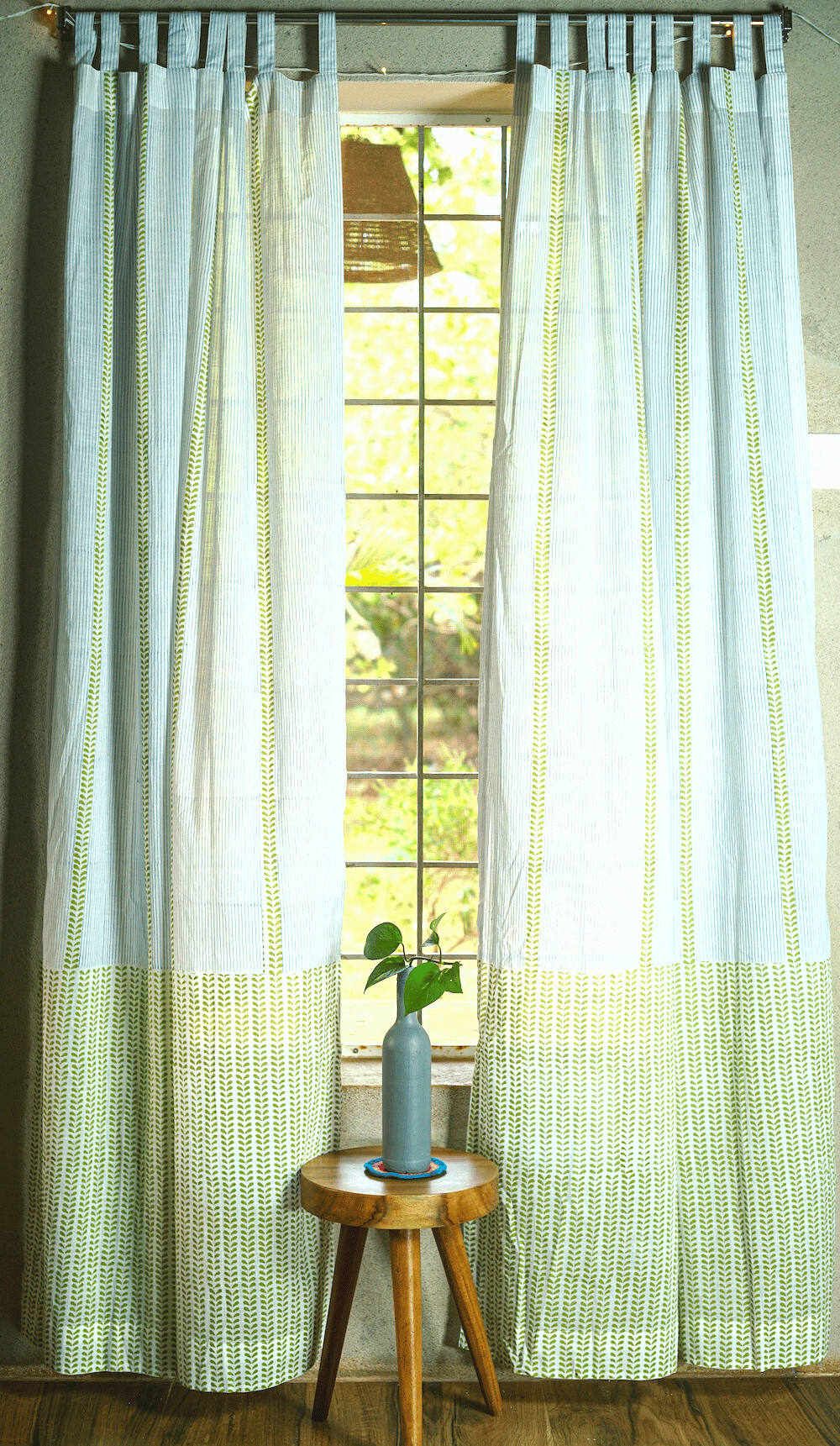 Prakruti Green Blockprinted Door Curtain