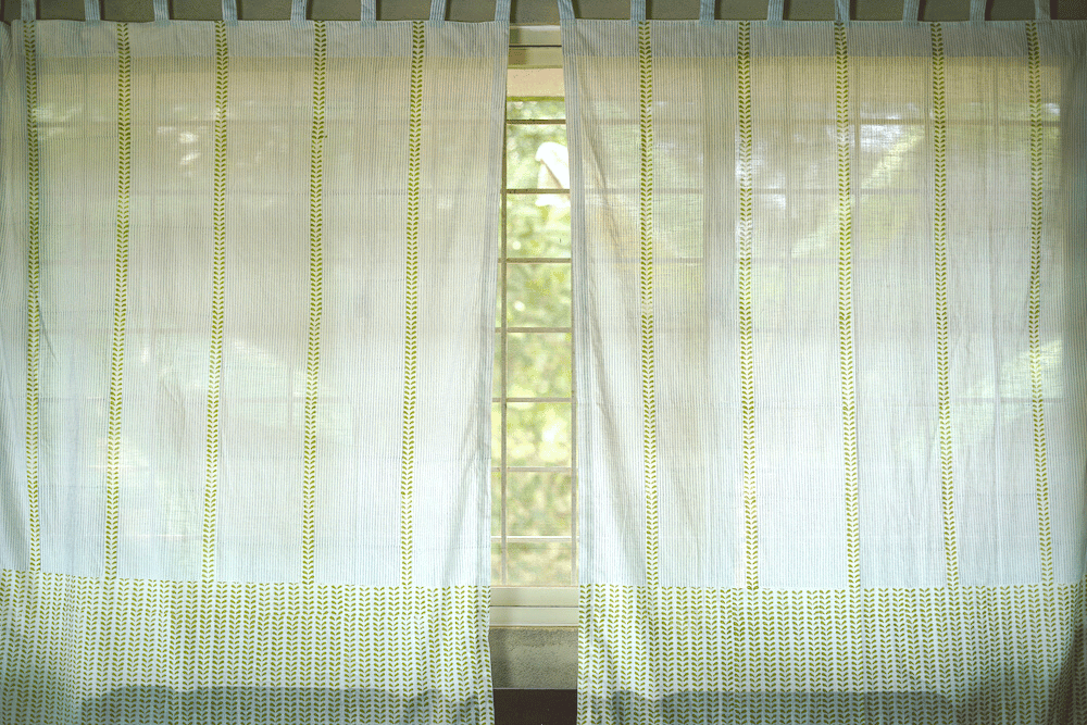 Prakruti Green Blockprinted Window Curtain