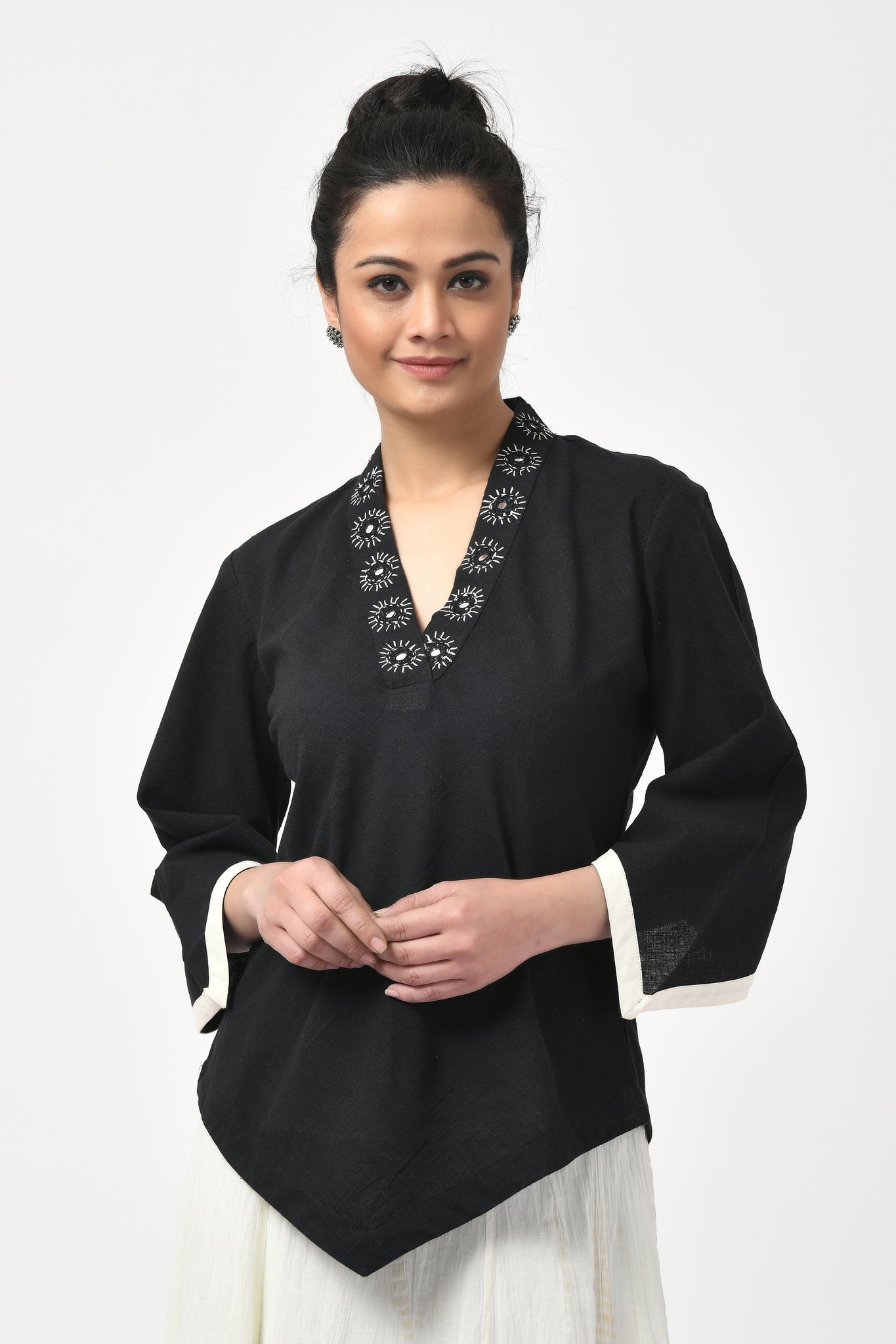 Black Mirror Embroidered Hand Woven Top