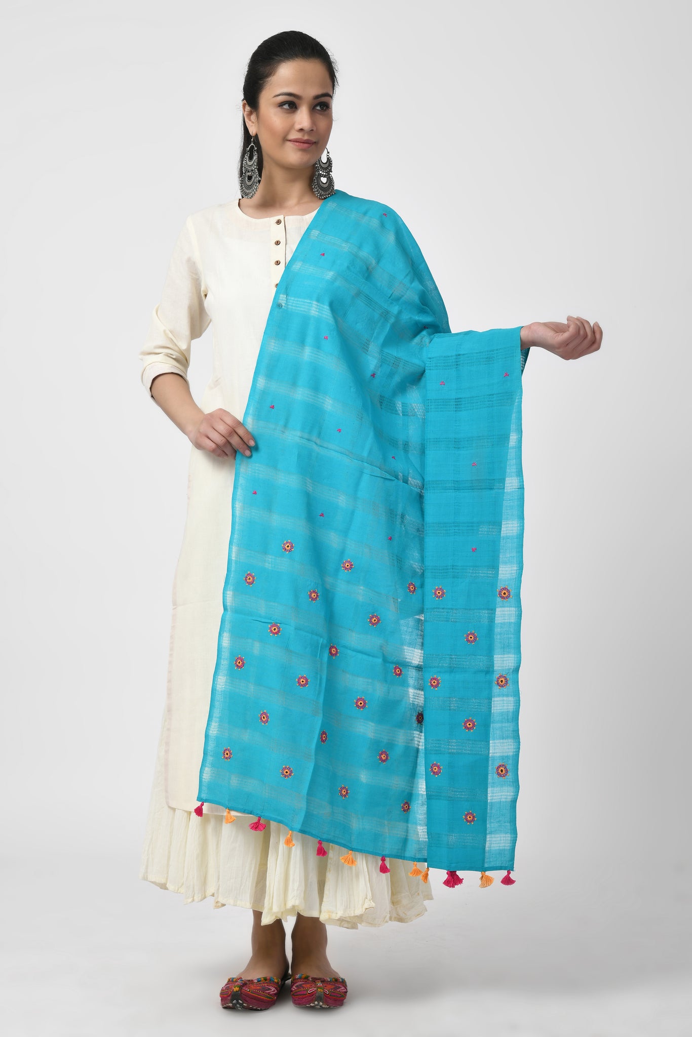 Blue Hand Woven Embroidered Dupatta